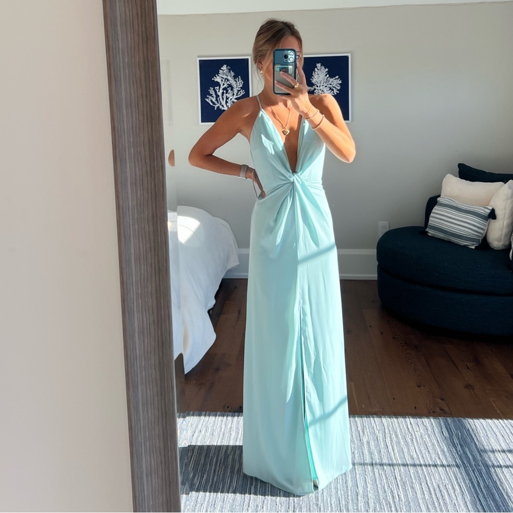 Tobi - Mint Green Deep-V Maxi Dress